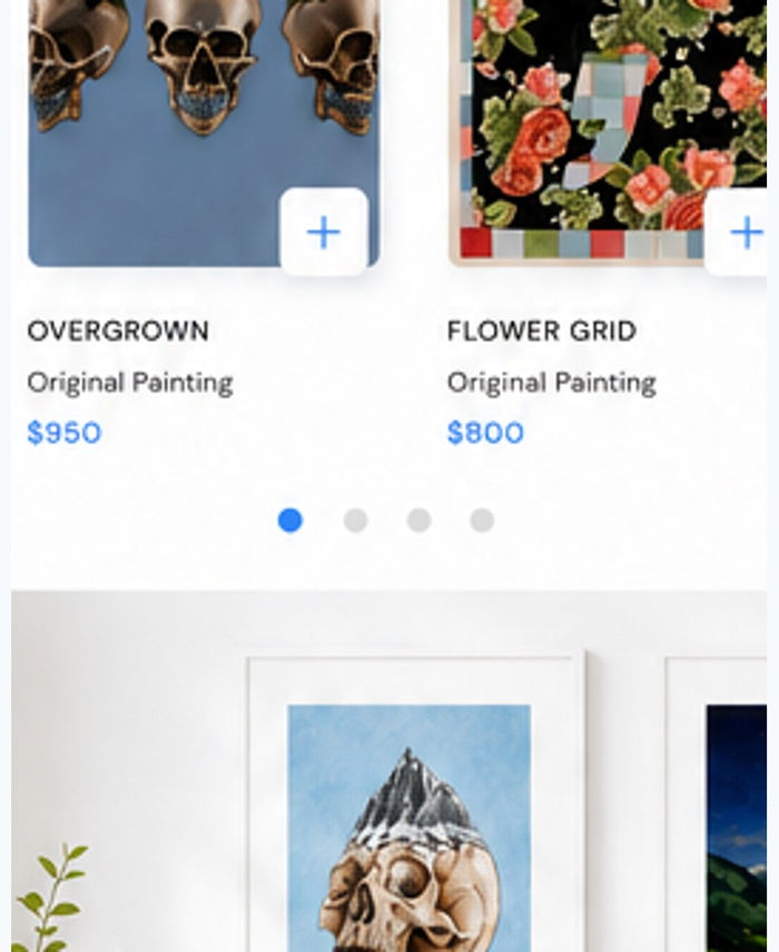 Skull Bloom Grid original artwork with floral and symbolic grid imagery
